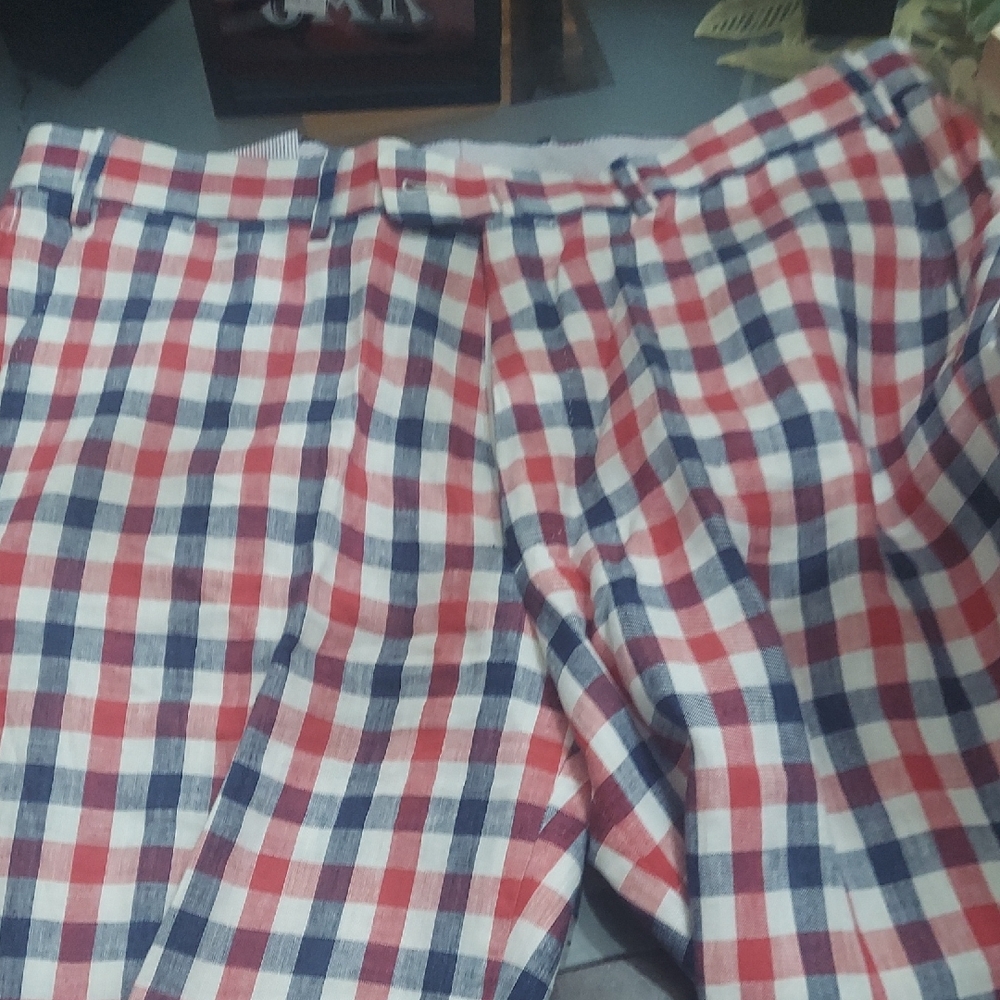 Men's Red, White & Blue Check Cotton Pants